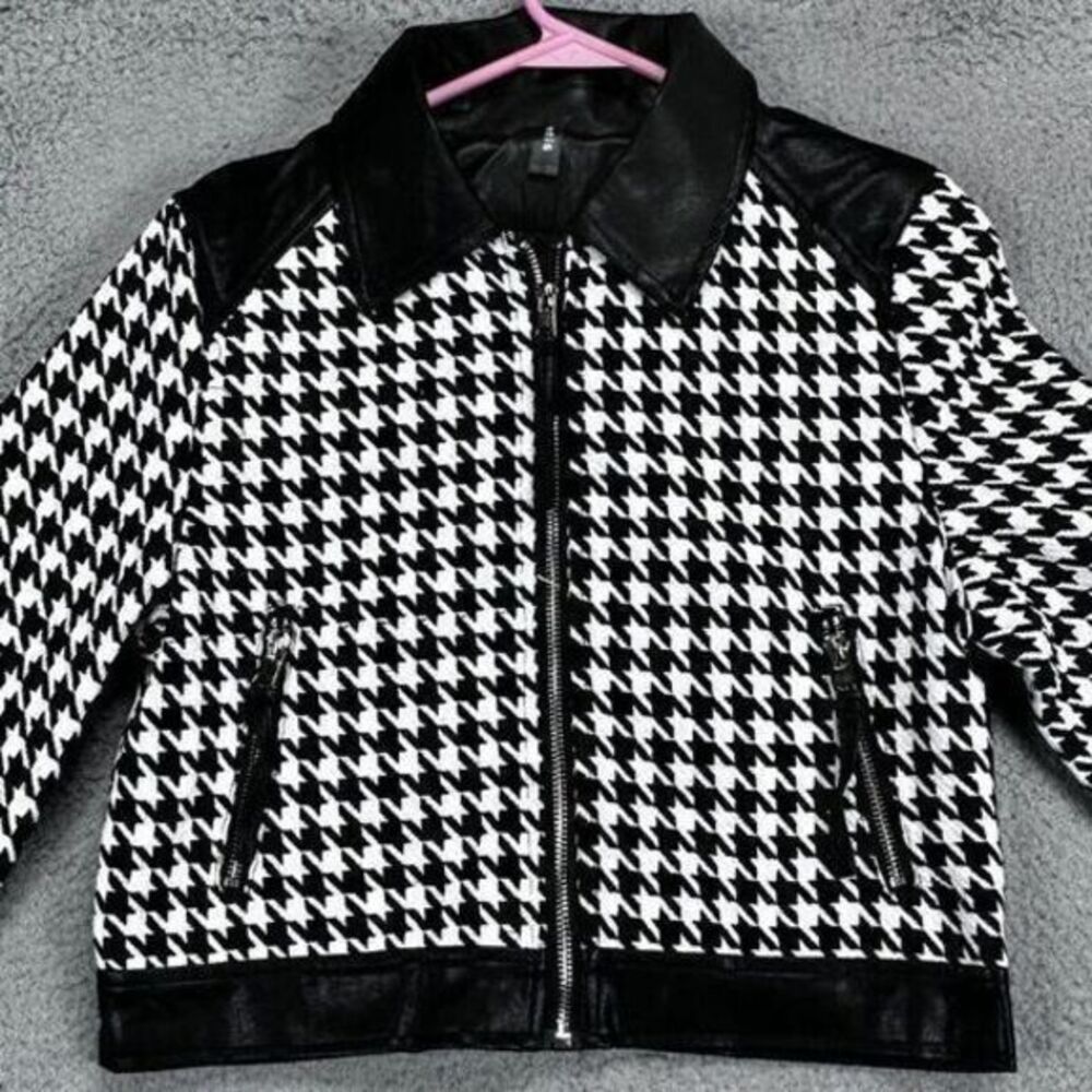 Venti6 Jacket Womens Medium Black White Houndstooth Plaid Full Zip Ladies NEW